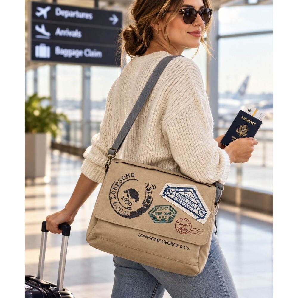 Eco Travel Lonesome George 100% Organic Cotton Canvas Messenger Bag Galapagos